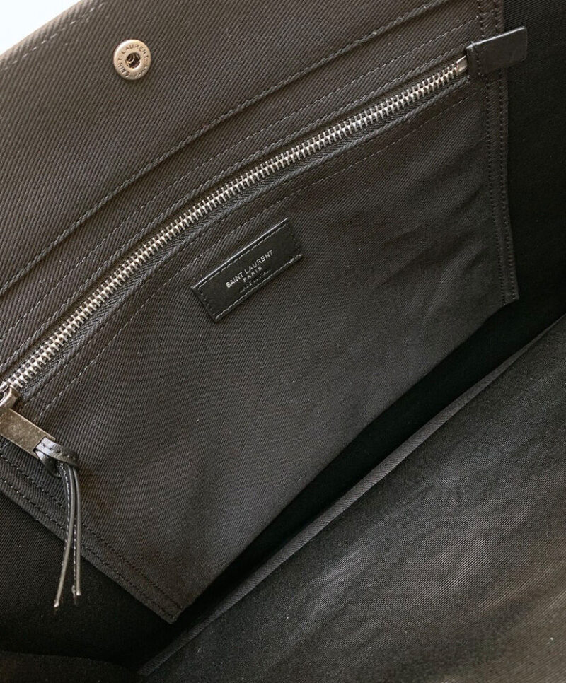 Saint Laurent Rive Gauche Tote Bag In Linen And Leather 499290 Black
